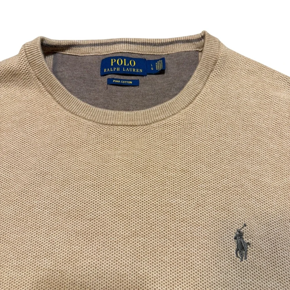 Polo Ralph Lauren Men Crewneck Sweater Mesh-Knit‎ Cotton Tan Camel Large Pony